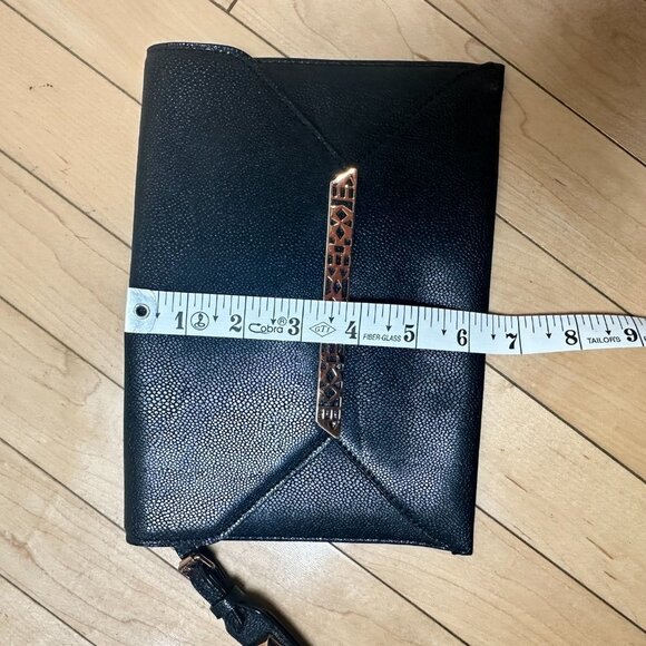 Stella & Dot Black Pebbled Leather Envelope Clutch w Rose Gold Accents Wallet - Picture 9 of 9